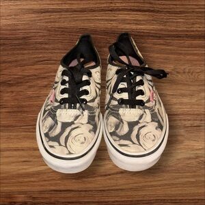 Vans Black and Cream Floral Sneakers